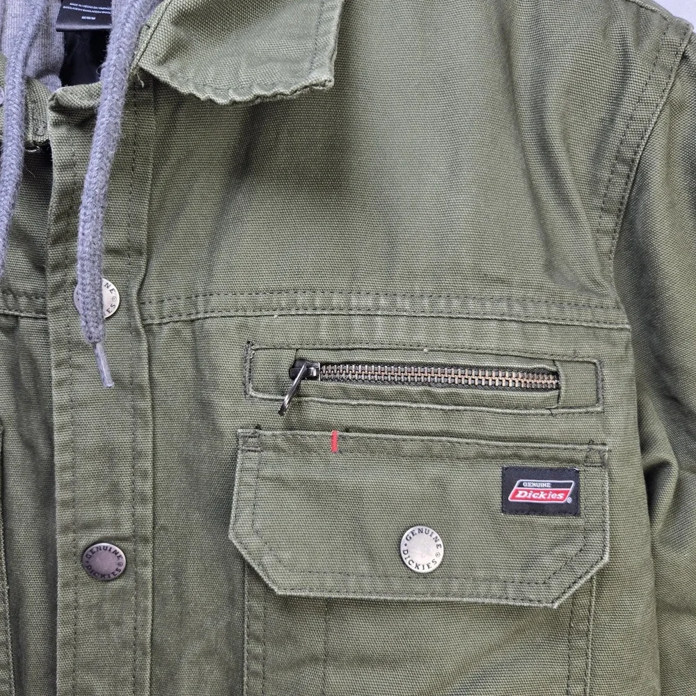 Dickies Canvas Hooded Shirt Jacket Mens Medium Olive Green Work Chore Utility